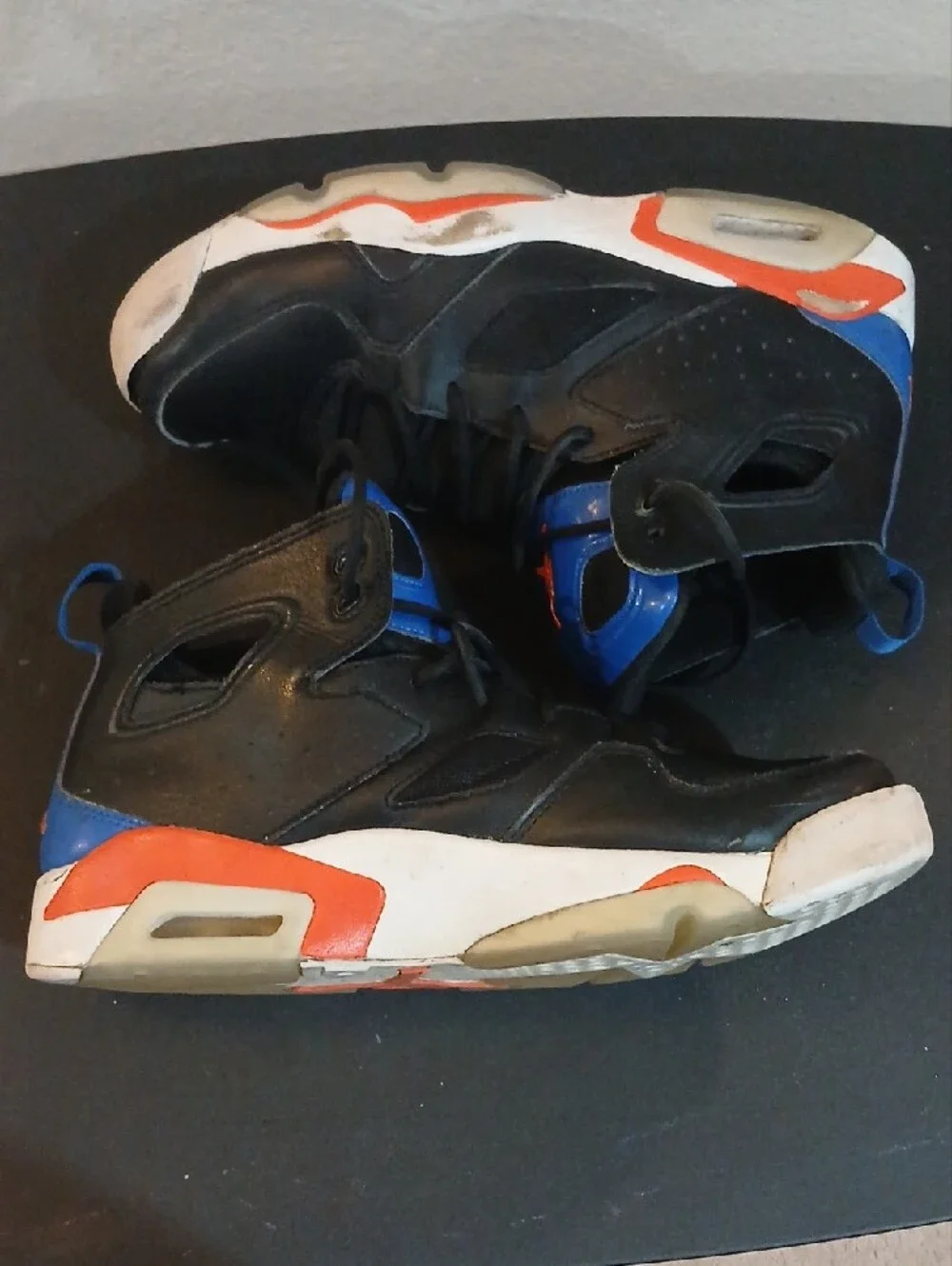 Jordan Men's Black and Blue High-Top Sneakers with Orange Jumpman